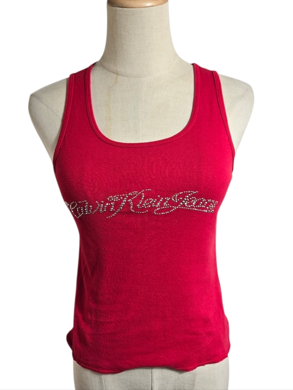Calvin Klein Jeans Vintage 90s Y2K Women’s Red Rhinestone Logo Tank